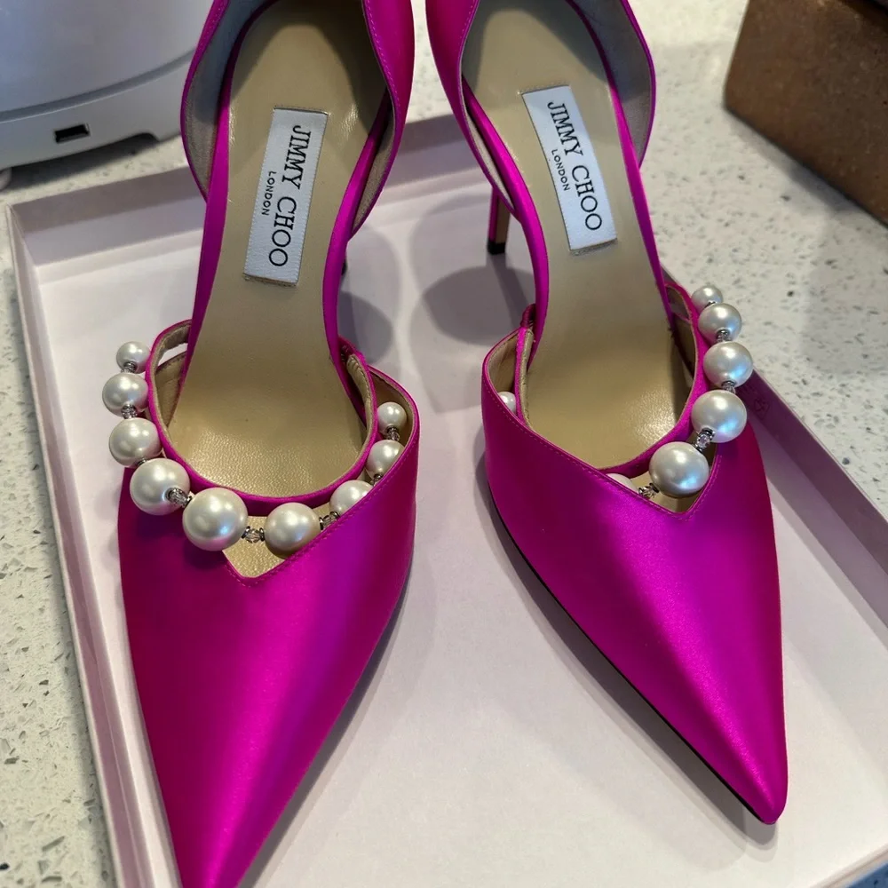 Jimmy Choo Aurelie 85 pearl and satin pumps - Picture 2 of 6